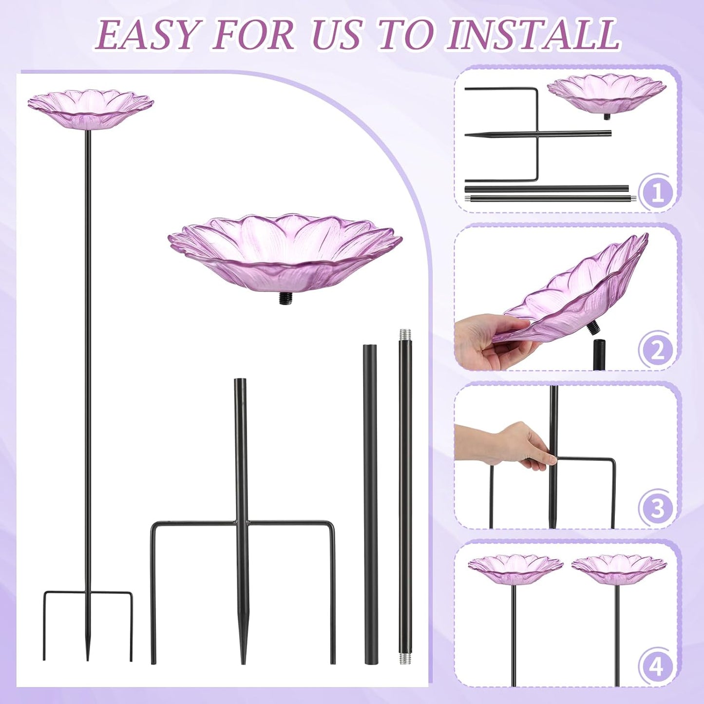 Newtay 2 Pack Butterfly Feeder Glass Flower Bee Watering Station and Bath for Outdoor Bee Feeder Butterfly Puddler Cups Backyard Garden Decoration to Attract Butterflies Bees