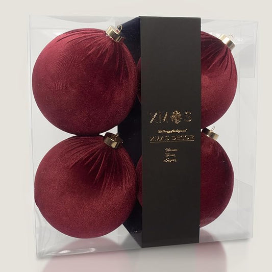 4PCS Red Velvet Christmas Ornaments Set – 6 Inch Large Flocked Shatterproof Baubles for Xmas Tree Decoration, Hanging Ornaments for Holiday & Home Décor (Burgundy Red, 6 Inch / 15 cm)