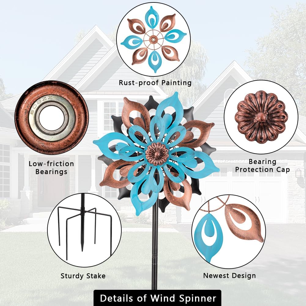 Stargarden Wind Spinners Outdoor, 4 Layers Metal Yard Art Wind Spinner, Kinetic Wind Sculptures & Spinners, Decorative Pinwheels for Yard and Garden
