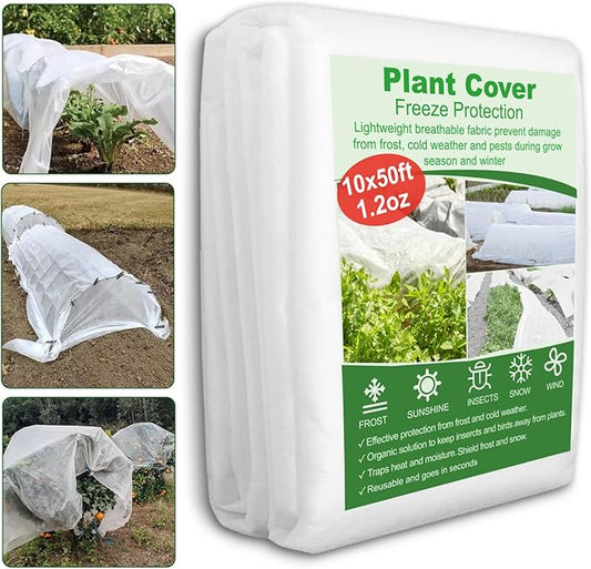 SPORTYOUTH Plant Covers Freeze Protection 10 x 50 FT 1.2 oz/yd² Frost Cloth Blankets Large Thicker Garden Floating Row Cover Fabric for Outdoor Plants Winter Cold Fruits Flowers Protection, White