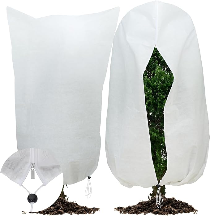 2 Packs Large Plant Covers Freeze Protection 47"W x 71"H Frost Protection Blankets with Zipper Drawstring Freeze Protections Plant Covers for Outdoor Shrubs Palm Citrus Trees Potted Plants in Winter