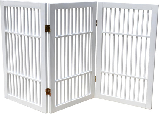 Pet Dog Gate Strong and Durable Freestanding Folding Acacia Hardwood Portable Wooden Fence Indoors or Outdoors by Urnporium (White Pet Gate, 3 Panel 30" Tall)