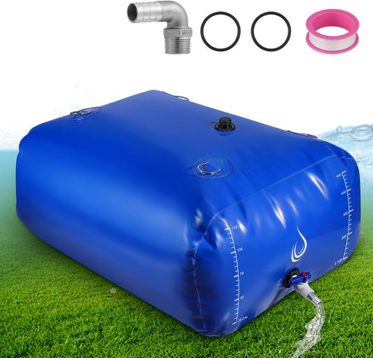 LANUEVA 158 Gal/600L Portable Water Storage Bladder, 1000D PVC Foldable Water Tank with Spigots and Overflow Kit, Water Storage Containers for Emergency Water, RV, Irrigation&Camping (Blue, 600L)