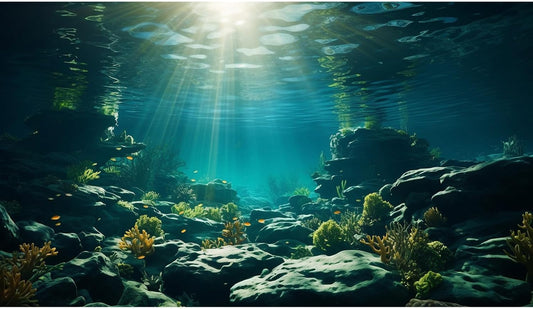 Aquarium Background Underwater Aquatic Plants Rocks Fish Terrarium Backdrop Sunlight Rays Coral Fish Tank Background Cave Style Landscape Sea Grass Tank Wallpaper Poster Vinyl 48x20in