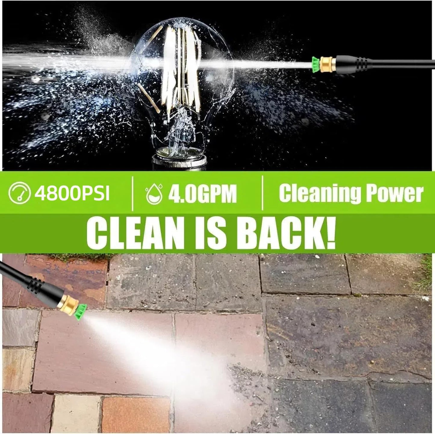 4800 PSI Pressure Cleaner- 4.0 GPM High Power Cleaner with 33FT Hose Reel, 4 Spray Tips and Soap Bottle for Car Washing, Fence Cleaning, Patio Maintenance（Upgraded） (Green)