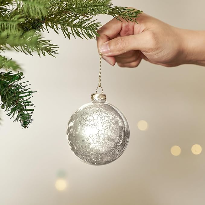 DN DECONATION Christmas Decorations Mercury Glass Ball Ornaments Set of 12, 3.14” Silver Balls for Xmas Tree Decorations, Holiday Party Wedding Decor, Matte Christmas Ornament Gift