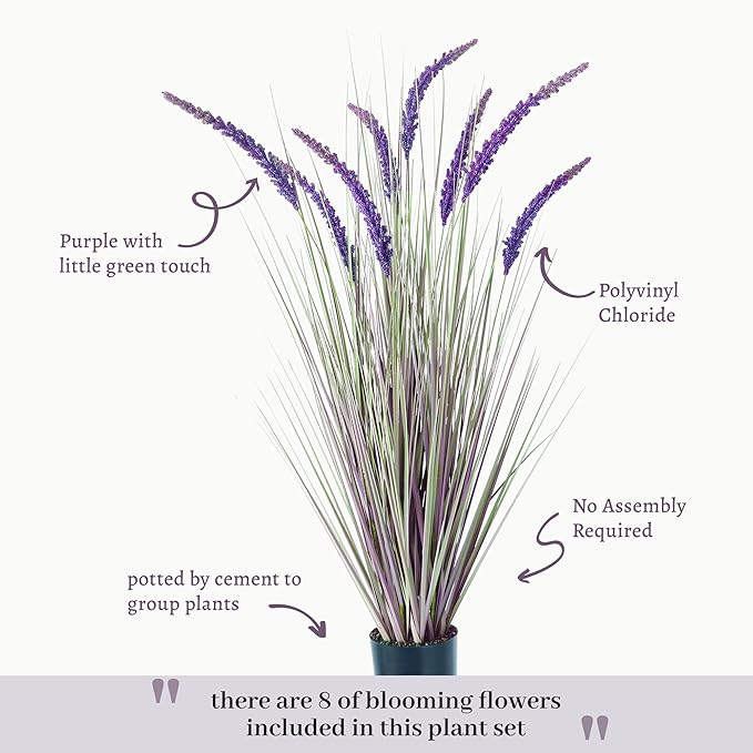 KOL 4ft 2-Pack Artificial Veronica Horsetail Reed Grass – 47in Tall Faux Purple Grass Plants in Pots, UV Resistant Fake Greenery for Indoor Outdoor Home, Office, Patio & Wedding Décor