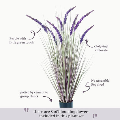 KOL 4ft 2-Pack Artificial Veronica Horsetail Reed Grass – 47in Tall Faux Purple Grass Plants in Pots, UV Resistant Fake Greenery for Indoor Outdoor Home, Office, Patio & Wedding Décor