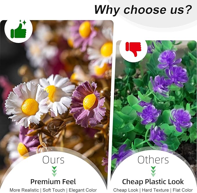 Artificial Daisy Flowers for Outdoor 16 Bundles Faux Daisy Flower UV Resistant No Fade Floral for Home Indoor Outside Garden Porch Window Box Balcony Yard Porch Fall Decor (Purple)