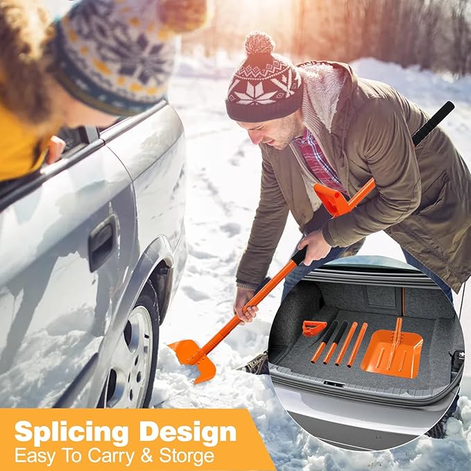 Snow Shovel for Driveway 69 Inch Heavy Duty Snow Removal with Ergonomic Labor-Saving Tool Handle Portable Snow Shovel Large Capacity Shovel for Garden Car Farm Sidewalk, Orange