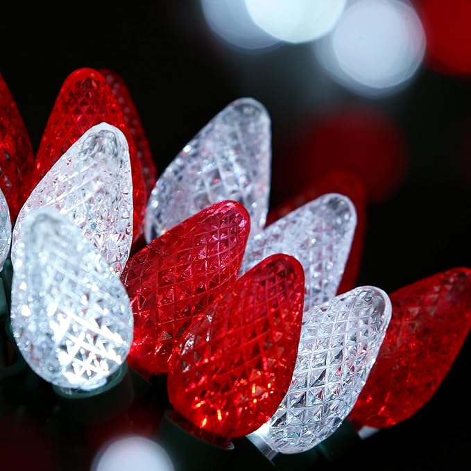 C7 LED Christmas String Lights, 25.16FT 50 LED Connectable Outdoor Indoor Decorative Light Strand, Red & White Xmas Holiday Lights for House, Christmas Tree, Patio, Party Decoration, UL Listed