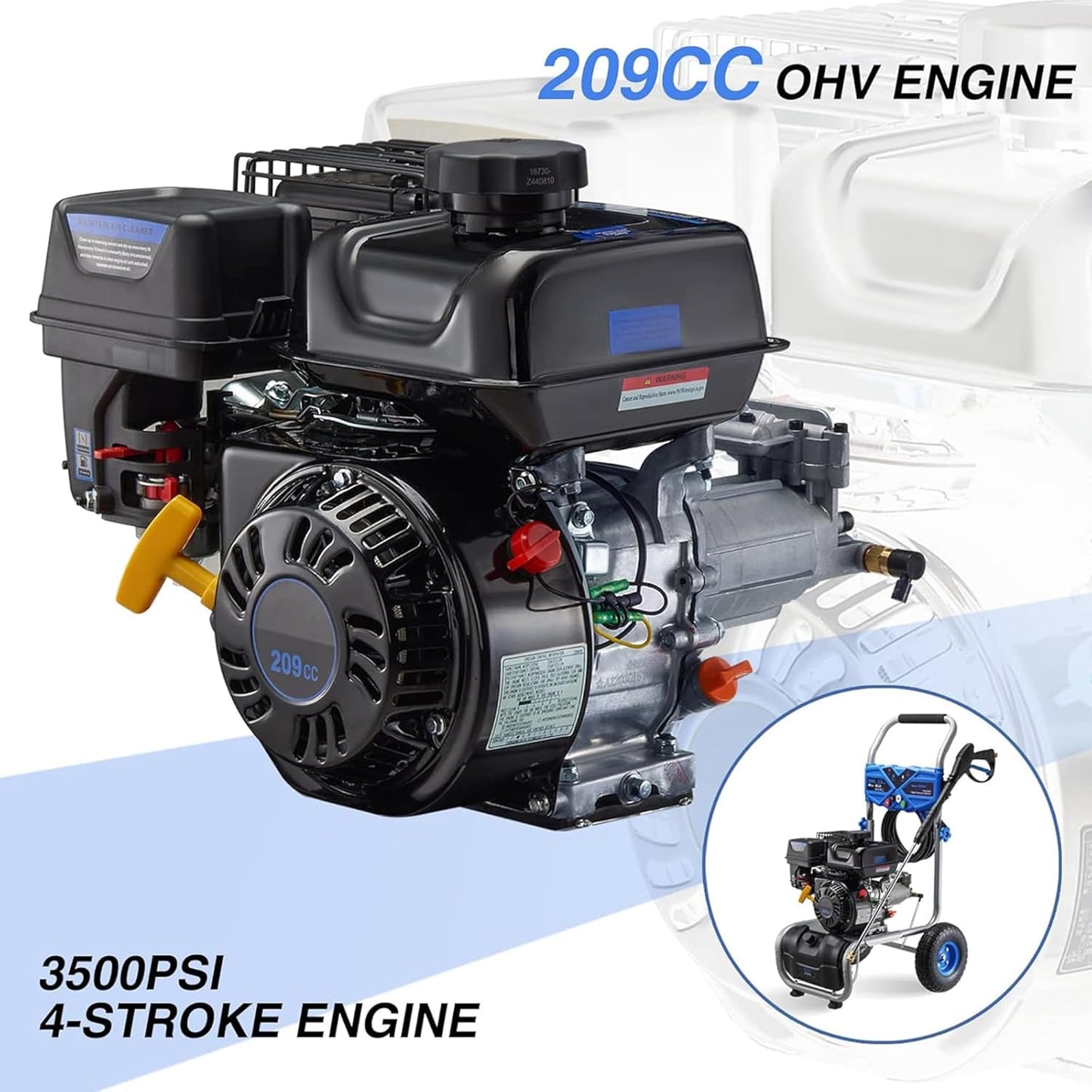 3500PSI Gas Pressure Washer, 2.3GPM Gas Powered High Pressure Washer with 209CC Engine, 4 Adjustable Nozzles, 25 ft High Pressure Hose for Cleaning Walls, Terraces, Vehicles, Garden (Blue)