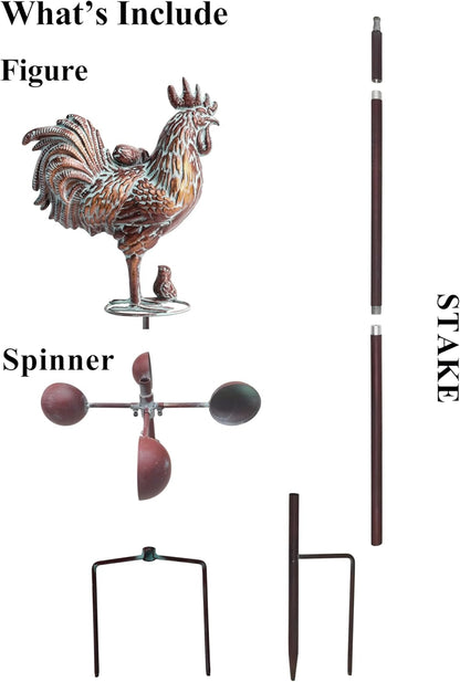Metal Rooster w/Chicks Sculptures Statues,Outdoor Garden Yard Decor,79" Large Metal Kinetic Wind Spinners Outdoor Decorations,Antique Outdoor Chicken Garden Spinner Decor with Stake