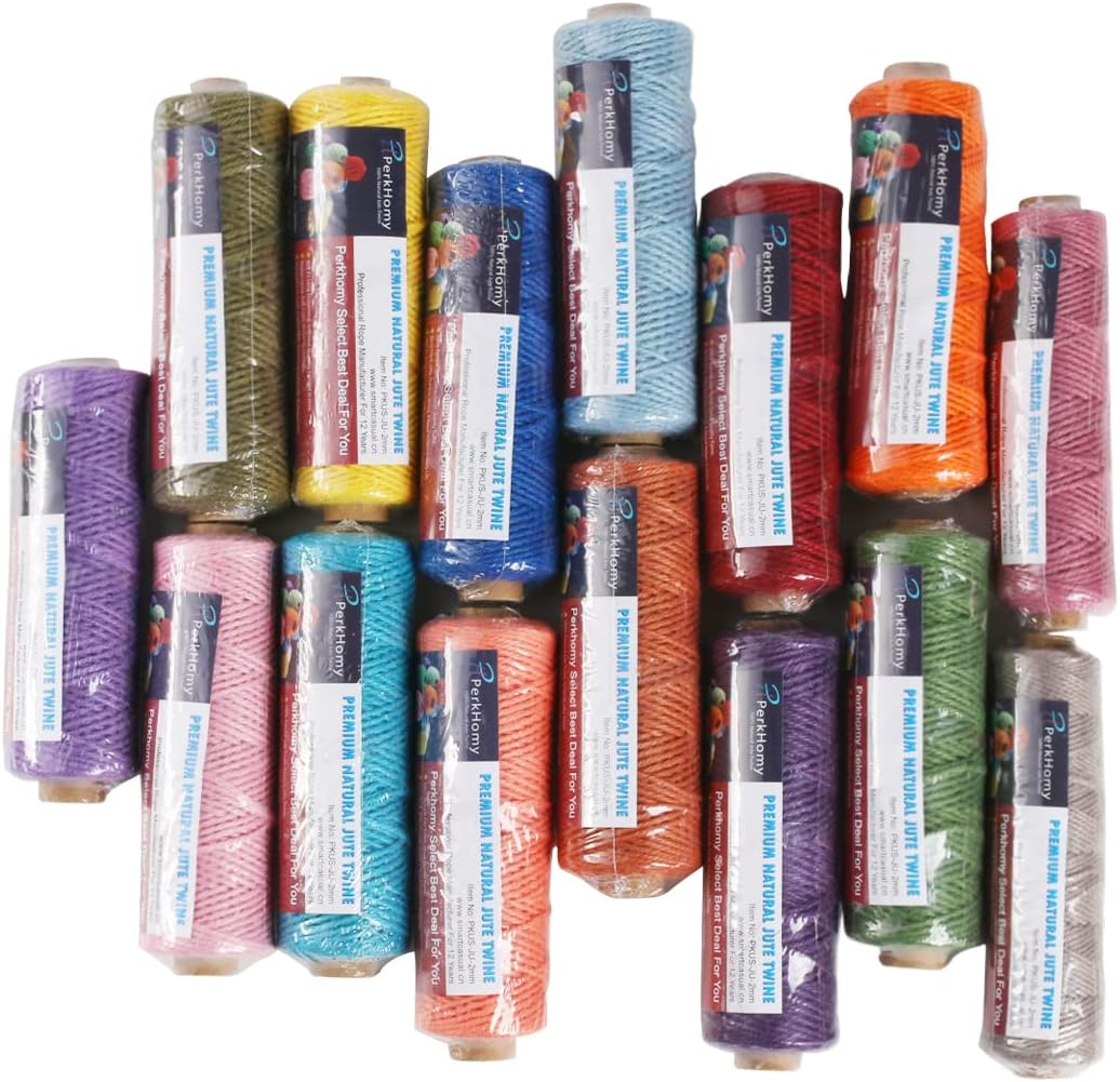 2mm 328ft Colored Natural Jute Twine String for Gift Wrapping Craft Baker Plant Christmas Ribbon Twine Handmade Arts Decoration Thin Packing String Home Decor