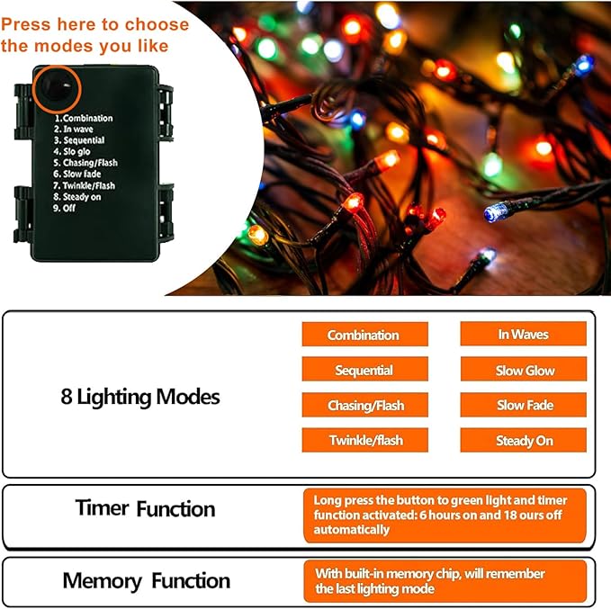 Upgraded 4Pack 160FT 400 LED Battery Operated Christmas String Lights Outdoor/Indoor, Timer & 8 Modes with Green Wire Christmas Tree Lights, Waterproof Fairy Lights for Xmas Tree Garden(Multicolor)