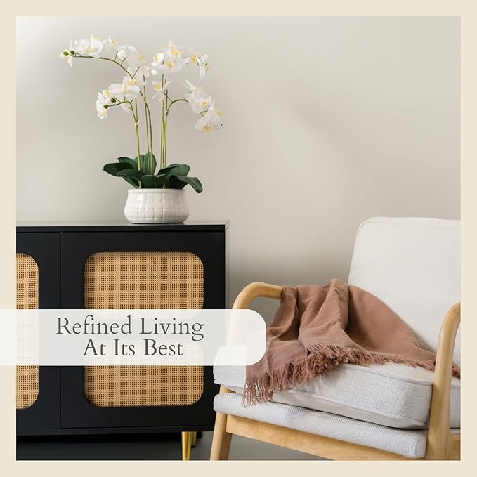 CG Hunter Faux White Orchid Plant, Premium Artificial Indoor Flower Display Stands 23”, Beautiful Sculptural Blooms That Lasts Forever, White Planter Pot Included