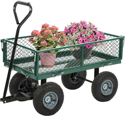 FDW Garden Cart Streel Heavy Duty 500 LBS Capacity，Utility Cart Wagon with Removable Sides and 180°Rotating Handle for Yard, Lawn and Garden Hauler (Green)
