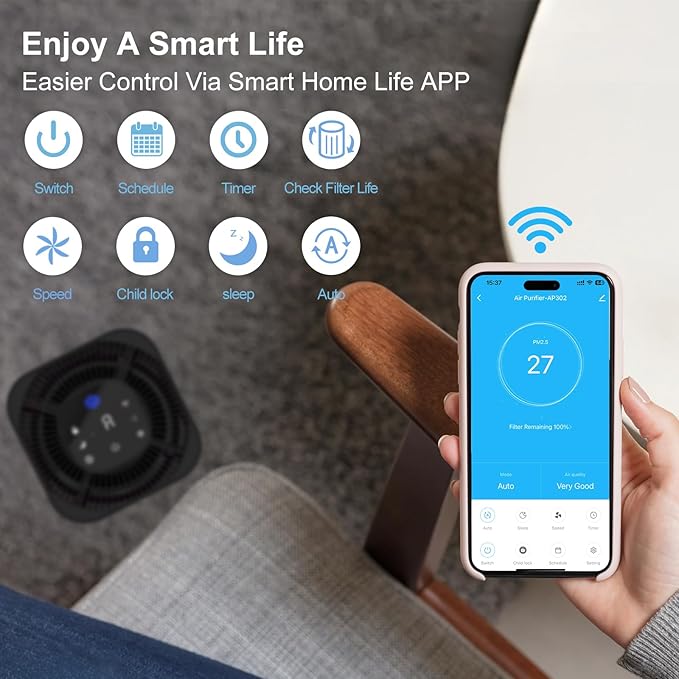 Dayette Air Purifiers for Home Bedroom Up to 2200 Sq Ft，H14 True HEPA Filter Smart WIFI Air Purifiers for Large Room,APP & Alexa Control Air Cleaner with for Allergies Pet Dander Smoke Dust
