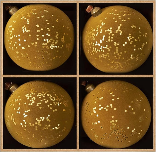 DN DECONATION 4PCS Christmas Tree Ball Ornaments – Light Brown & Gold Velvet Christmas Balls Decor with Ribbons, 4” Plastic Ball Ornament for Xmas Tree, Holiday Decorations Rustic Farmhouse Decor