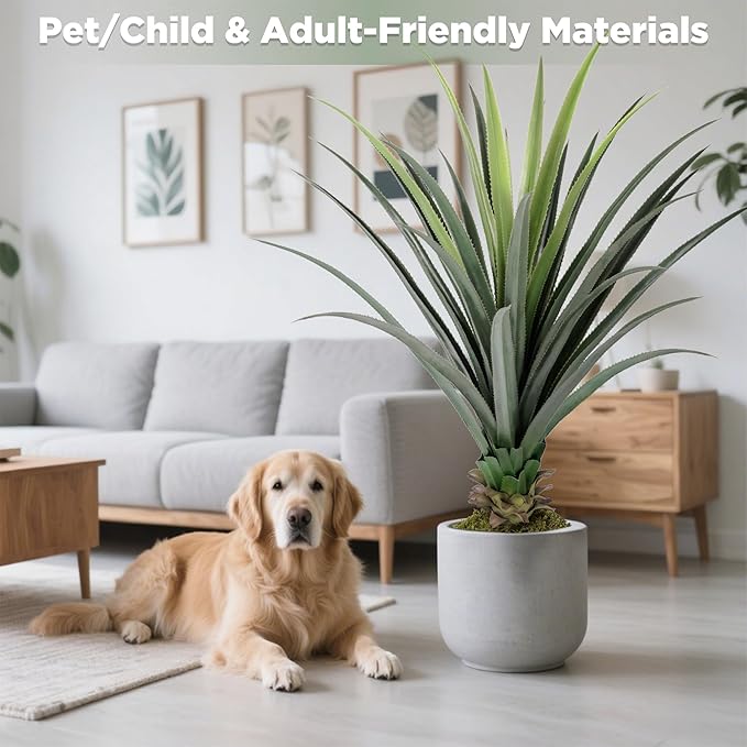 Agave Plant Artificial with 30 Leaves, Set of 1 Faux Spiked Agave Plants, 4ft Artificial Spiked Agave Plant for Indoor and Outdoor Decor, Perfect for Porch, Living Room, Bedroom, Patio and Office