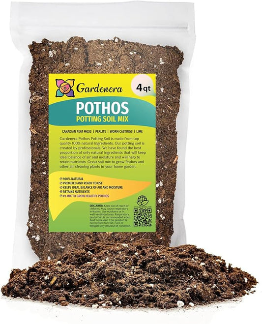 GARDENERA Premium Pothos Potting Soil Mix - Air Cleaning Plant Potting Mix, Soil Mix for Pothos, Parlor Palm, Peace Lily - (4 Quart Bag)