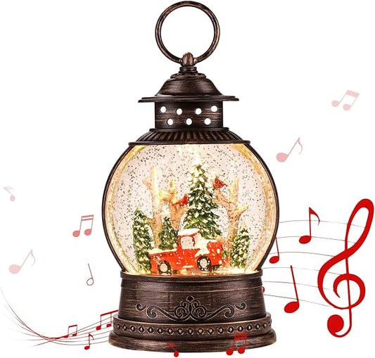 Christmas Snow Globes,Swirling Music Box Christmass Trees with 8 Songs & 6H Timer,Battery Operated & USB Powered Christmas Lanterns for Indoor Holiday Table Party Gifts