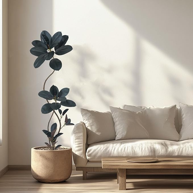 5.3ft Tall Artificial Rubber Tree Faux Plants Indoor Faux Floor Artificial Trees Indoor(Black,5.3ft)