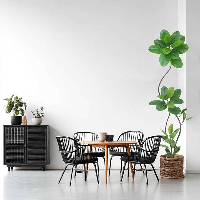 Artificial Rubber Tree Plant, 78 Inch Indoor Tree, Black with Round Planter, All Season Home Decor (Green,6.5ft)