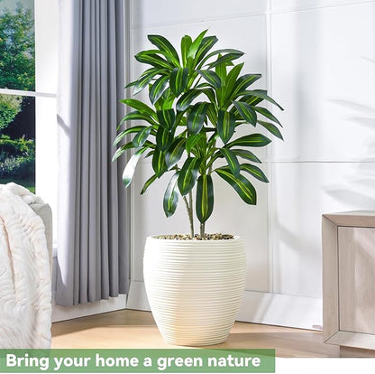 2 Pack Artificial Dracaena Tree-4FT Fake Plants with White Planter-Artificial Plants Indoor Floor Plant in Pot-Tropical Fake Yucca Potted Tree for Home Office Living Room Decor