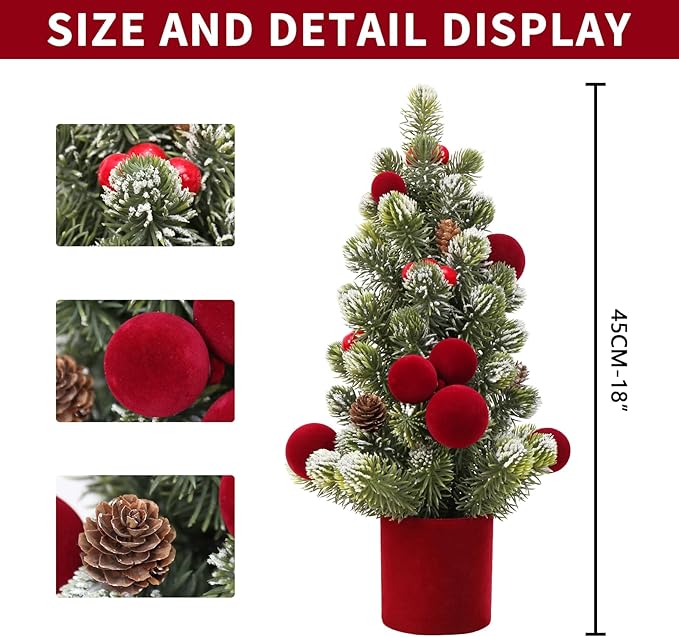 SY Super Bang Small Christmas Tree, 13Inch Artificial Velvet Ball Berry Mini Tabletop Tree Christmas Decorations, for Home Party Thankgivings Xmas Indoor Decor. (Burgundy, 18Inch)