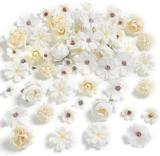 Faux Flower Heads Mini White Artificial Flower Heads Fake Peony Daisy Rose Flowers Multicolor Small Silk Daisy Flower Heads for Craft Garland Wedding Party DIY Home Decoration,2-4 cm