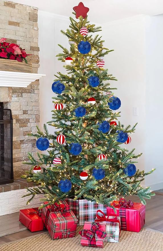 4" Large Christmas Balls Ornaments 6 Pcs Shatterproof Big Navy Blue Christmas Ornaments for Tree Glitter Big Xmas Tree Ornament for Xmas Halloween Holiday Wedding Party Decoration