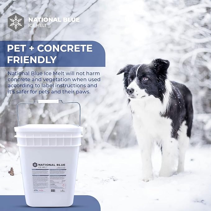 National Blue Snow Salt Ice Melt 35lb Bucket - Fast Acting Ice Melter - Pet, Plant and Concrete Friendly, Environmentally Safe - Free of Magnesium Chloride - Melts to -15°F