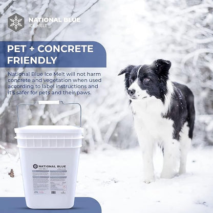 National Blue Snow Salt Ice Melt 35lb Bucket - Fast Acting Ice Melter - Pet, Plant and Concrete Friendly, Environmentally Safe - Free of Magnesium Chloride - Melts to -15°F