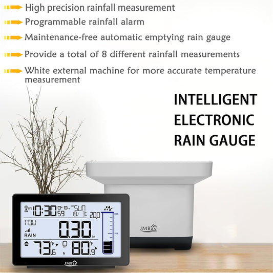 Digital Rain Gauge Outdoor with Thermometer, Self-Emptying Wireless Rain Gauges Outdoors Best Rated, High Precision Electronic Remote Rain Collector, Freeze Proof Automatic Rain Measure Gauge for Yard