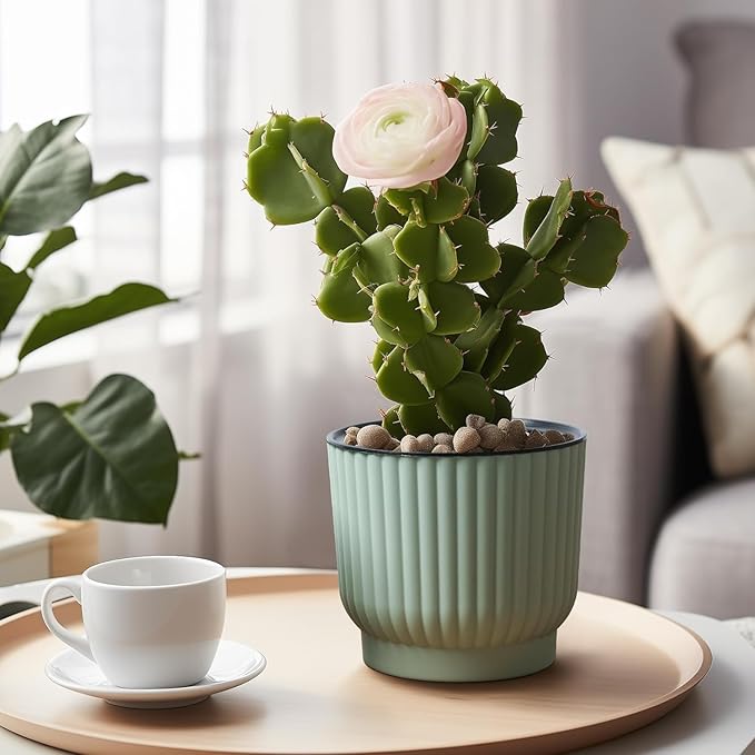 T4U 6 Inch Self Watering Pots for Indoor Plants, 6 Pack Plant Pots, Self Watering Planter for Indoor Plants, Durable Plastic Pots, Flower, Succulents (6 Pack, 6", Green)