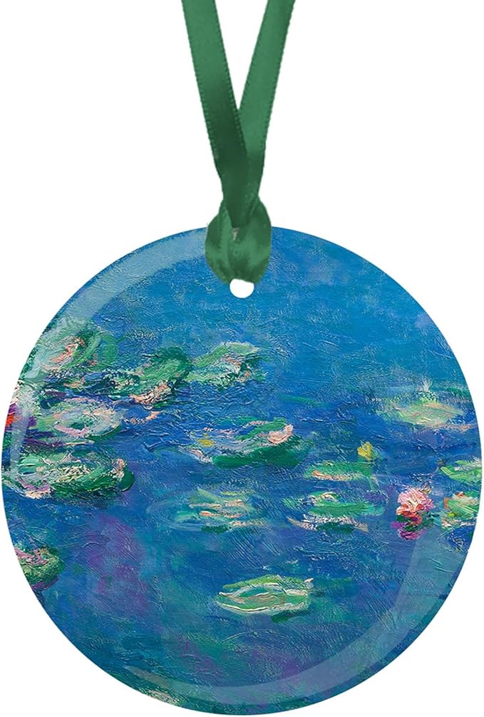 Christmas Tree Ornament, Porcelain Monet Water Lilies fine Art Keepsake Ornament by RainCaper