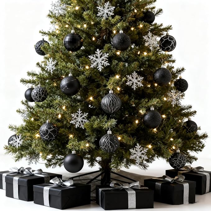 LANGXUN 36pcs Black Christmas Tree Decorations Balls, Bolas De Navidad, 2025 Christmas Decor, Indoor Outdoor Shatterproof Christmas Ornaments, Xmars Party Wedding Suppiles