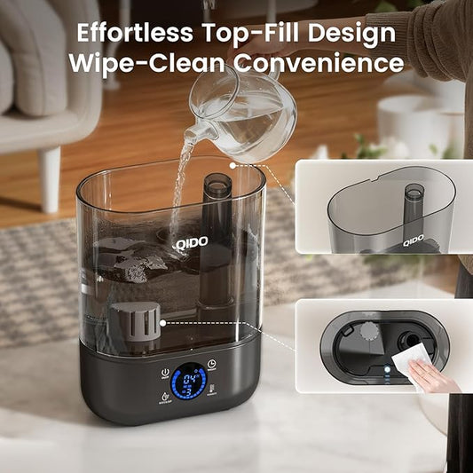 COMHOMA Smart Humidifiers for Bedroom, 5L Top Fill Supersized Humidifier Essential Oil Diffuser for Baby & Plants, 3 adjustable Mist with 28dB Quiet, Touch/APP/7-color Nightlight, 36H Runtime, Black