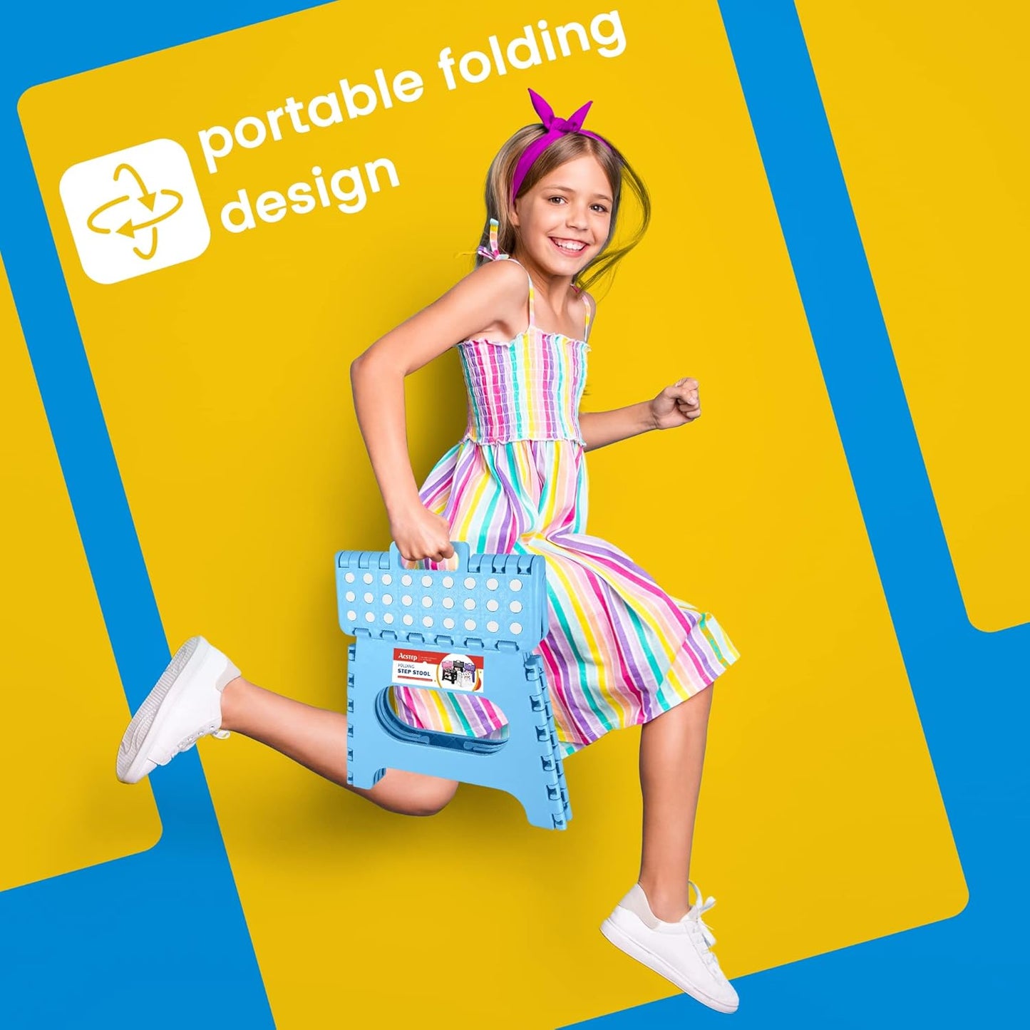 ACSTEP Folding Step Stool for Adults 11 Height Lightweight Plastic Stepping Stool Foldable Step Stool Hold up to 300lbs Non Slip Collapsible Stool Blue