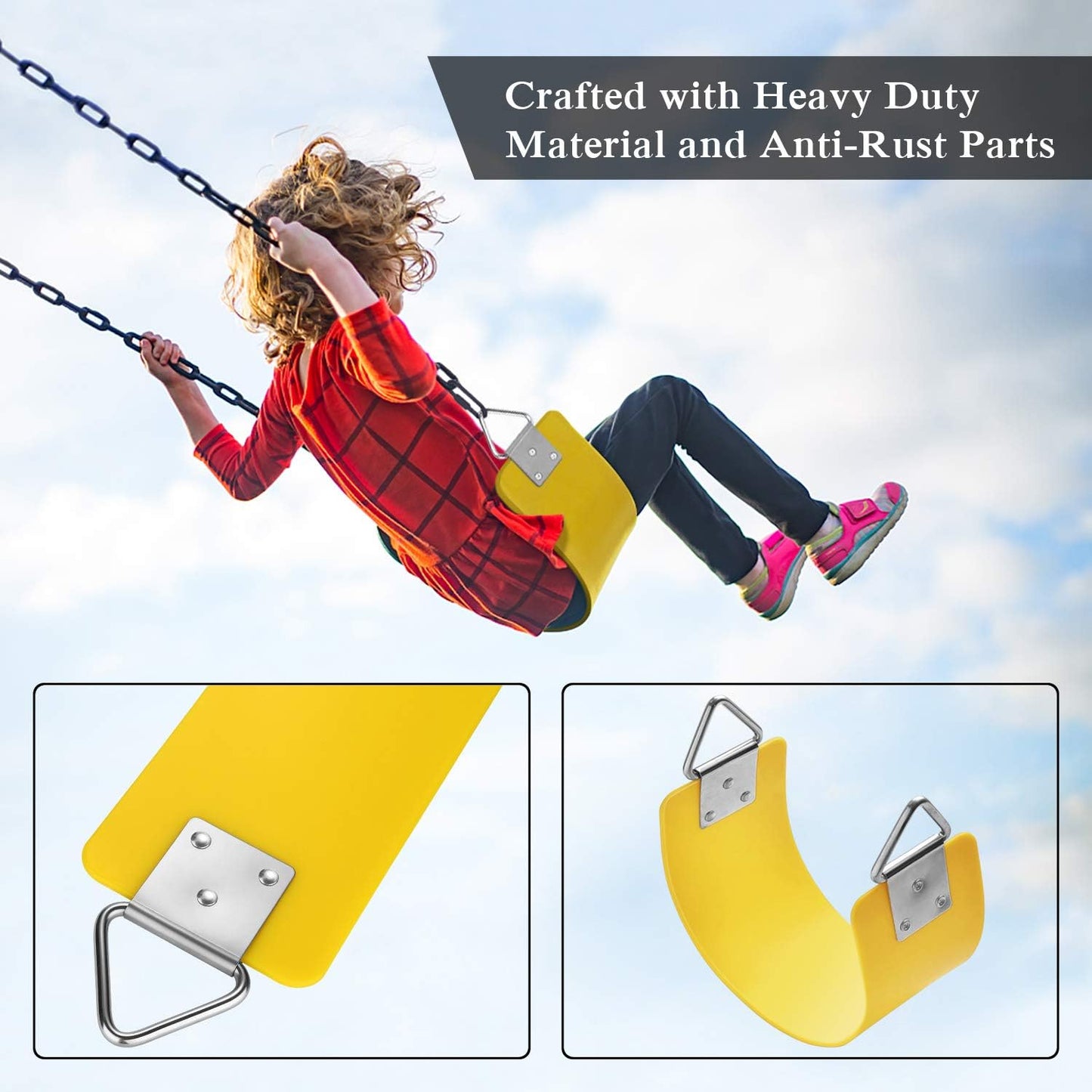 AGPTEK Swing Seat, 30.4 x 6 x 0.27 Inch Yard Swing for Kids & Adults with Metal Triangle Ring - Yellow (113KG /250LB Weight Limit)
