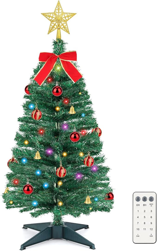 3 FT Artificial Christmas Tree with Lights - 12 Lighting Modes, Timer&Ornaments, Mini Fake Xmas Tree for Tabletop, Home, Office, Christmas Decoration Tree Decor