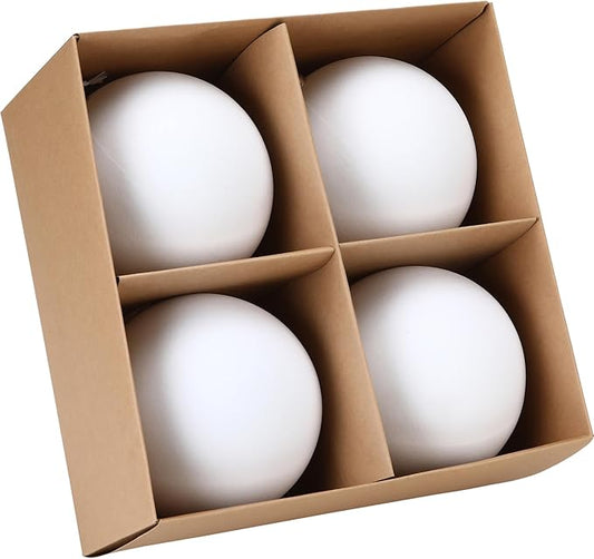 Sea Team 4-Pack Large Flocked Velvet Christmas Tree Ball Ornaments Set, Hanging Velour Baubles, Shatterproof Plastic Decorations for Xmas Tree, Wreath, Garland, 150mm/5.91 Inches, White