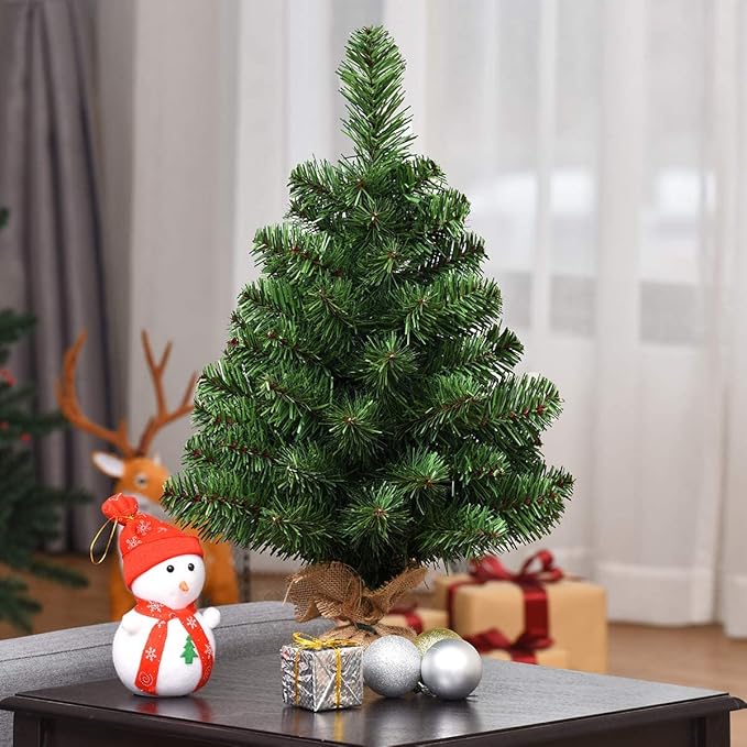 GOFLAME 2ft Mini Artificial Christmas Tree, Tabletop Spruce Christmas Tree with New PVC Material and Cement Base, Perfect for Indoor Decoration