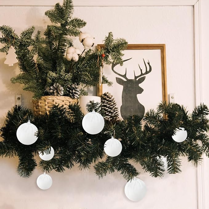 Gresorth 10 Pcs White Velvet Christmas Ball Ornaments White Ornament for Christmas Tree Fabric Hanging Balls Decor Home Fireplace