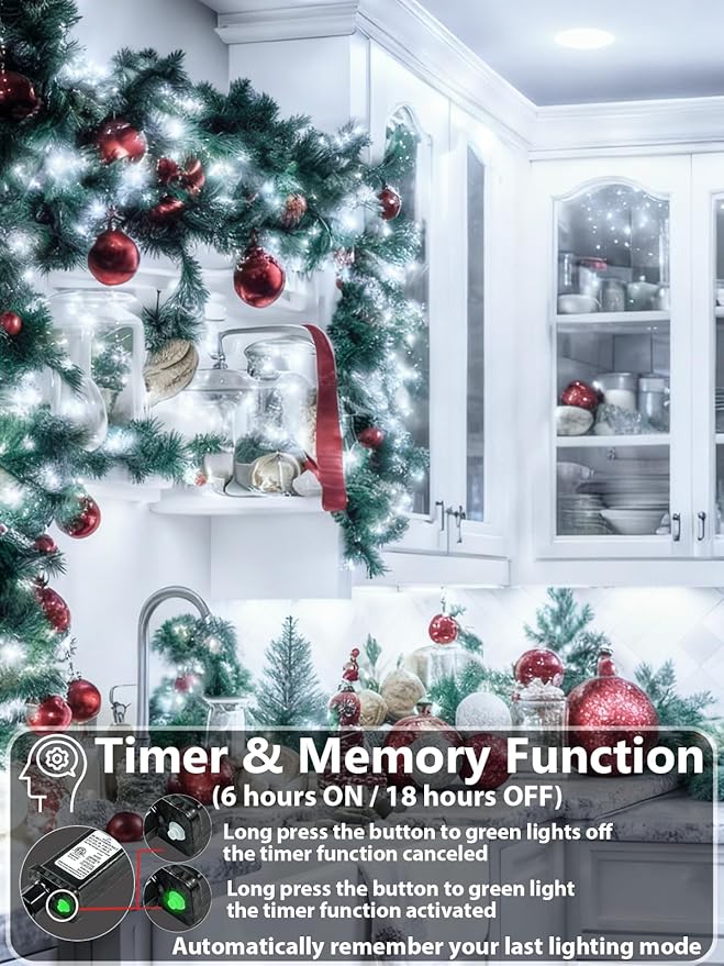 1000 LED Christmas Lights Outdoor Indoor, Super Long 330 FT Green Wire Plug In String Lights with 8 Modes & Timer & Memory, Waterproof Fairy Light for Xmas Tree Party Garden Decorations, Cool White