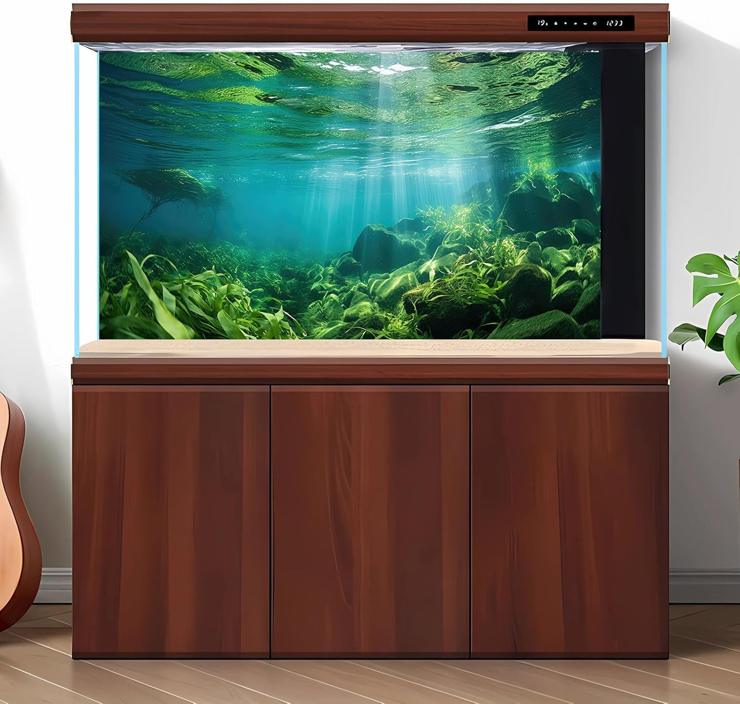 Under The Sea Fish Tank Background Aquatic Plants Deep Sea Aquarium Background Underwater Sunray Rock with Moss Terrarium Backgrounds Deep Ocean Floor Tropical Fish Tank Backgrounds 30x18in