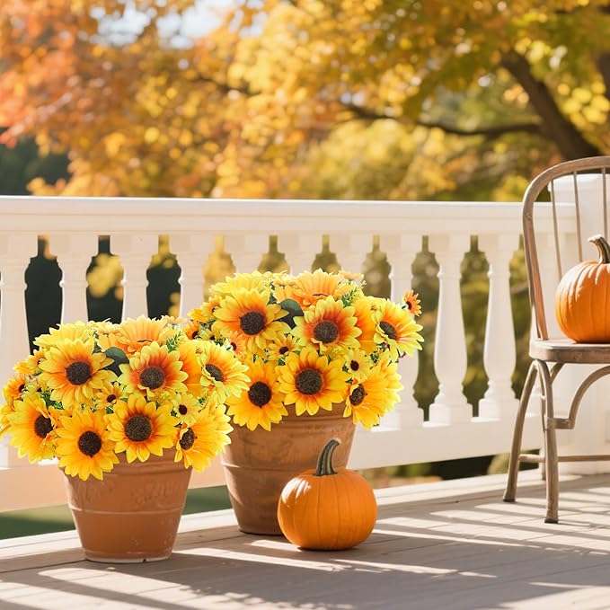 Sunflower Artificial Flowers 8pcs Fall Flowers Outdoor Fake Sunflowers for Garden Patio Window Box Planter Home Porch Garden Wedding Party Office Indoor Autumn Decoration