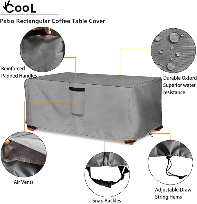 Outdoor Coffee Table Cover,Waterproof Rectangular Patio Small Side Table Cover,48 x 28 x 16 inch, Outdoor Table Covers Waterproof Rectangle,Grey