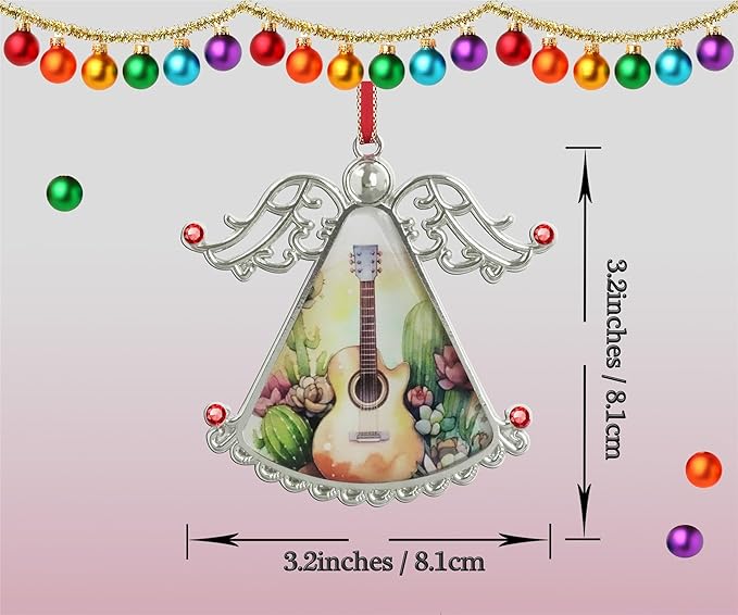XUTAIGuitar Music Succulent Cactus Angel Christmas Tree Ornaments Christmas Ornament Glass Christmas Hanging Angel Glass Pendant for Holiday Decoration